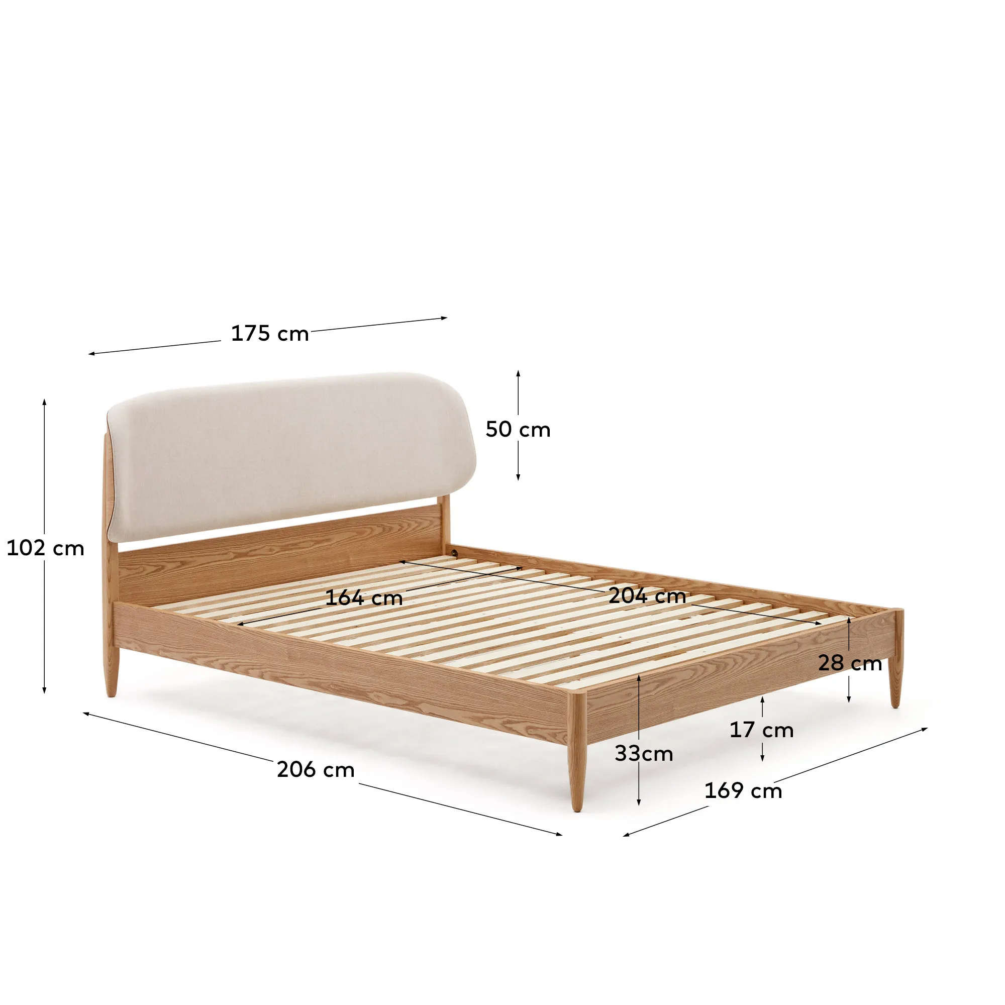 Двуспальная кровать La Forma Octavia ясень с белым мягким изголовьем 178340