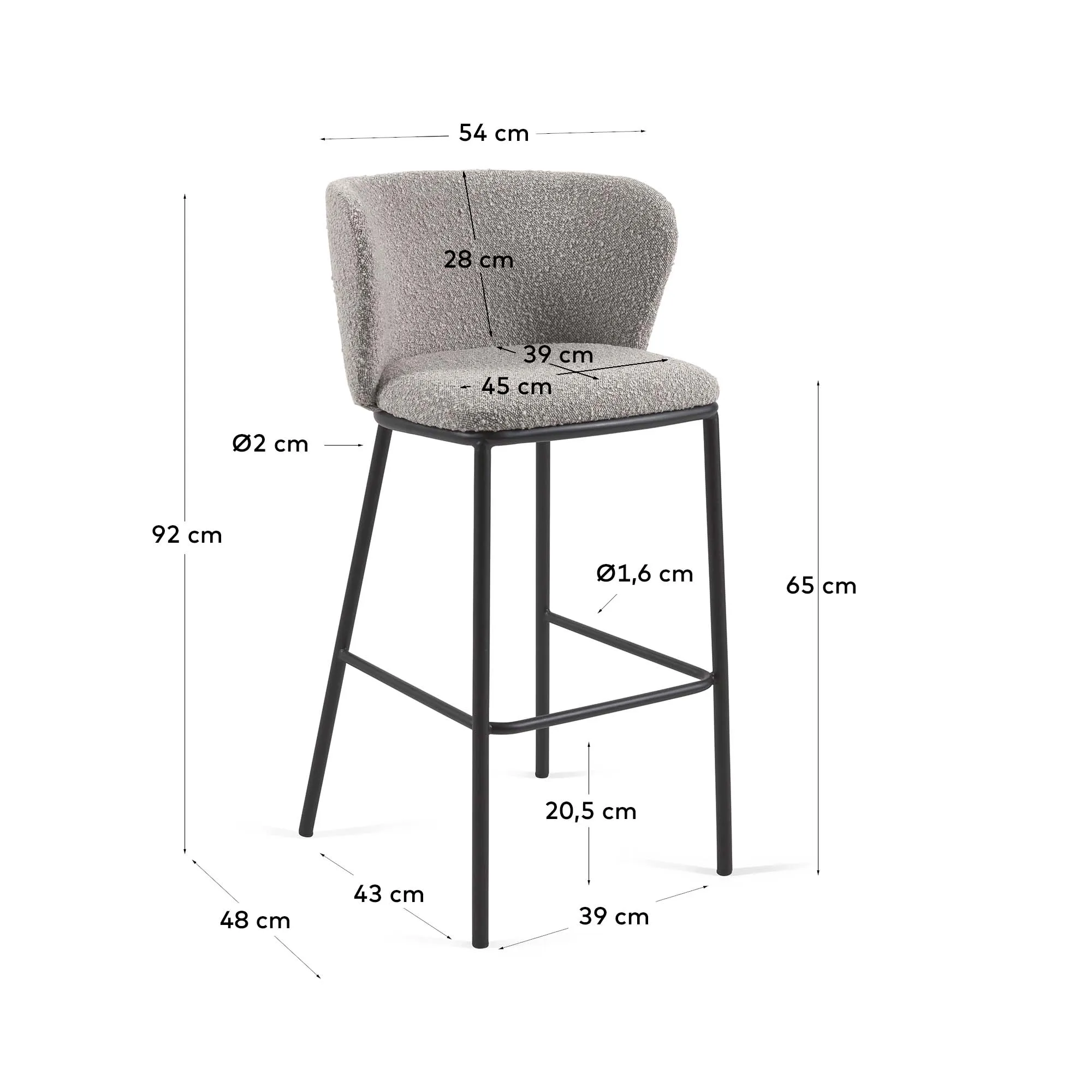 Полубарный стул La Forma Ciselia из серой ткани букле и металла 65 см 160256