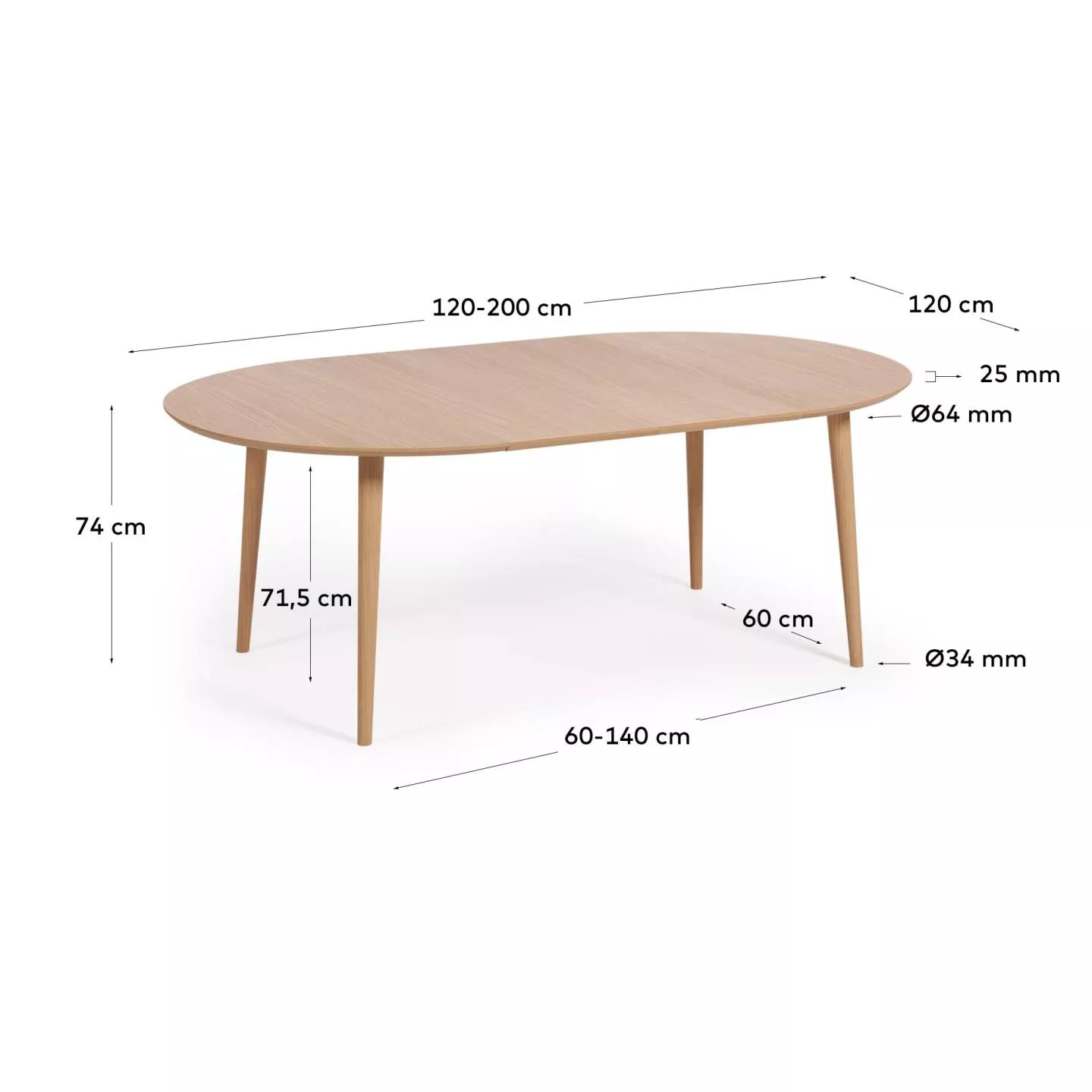 Раздвижной стол La Forma Oqui из МДФ с дубовым шпоном 120 x 120 см