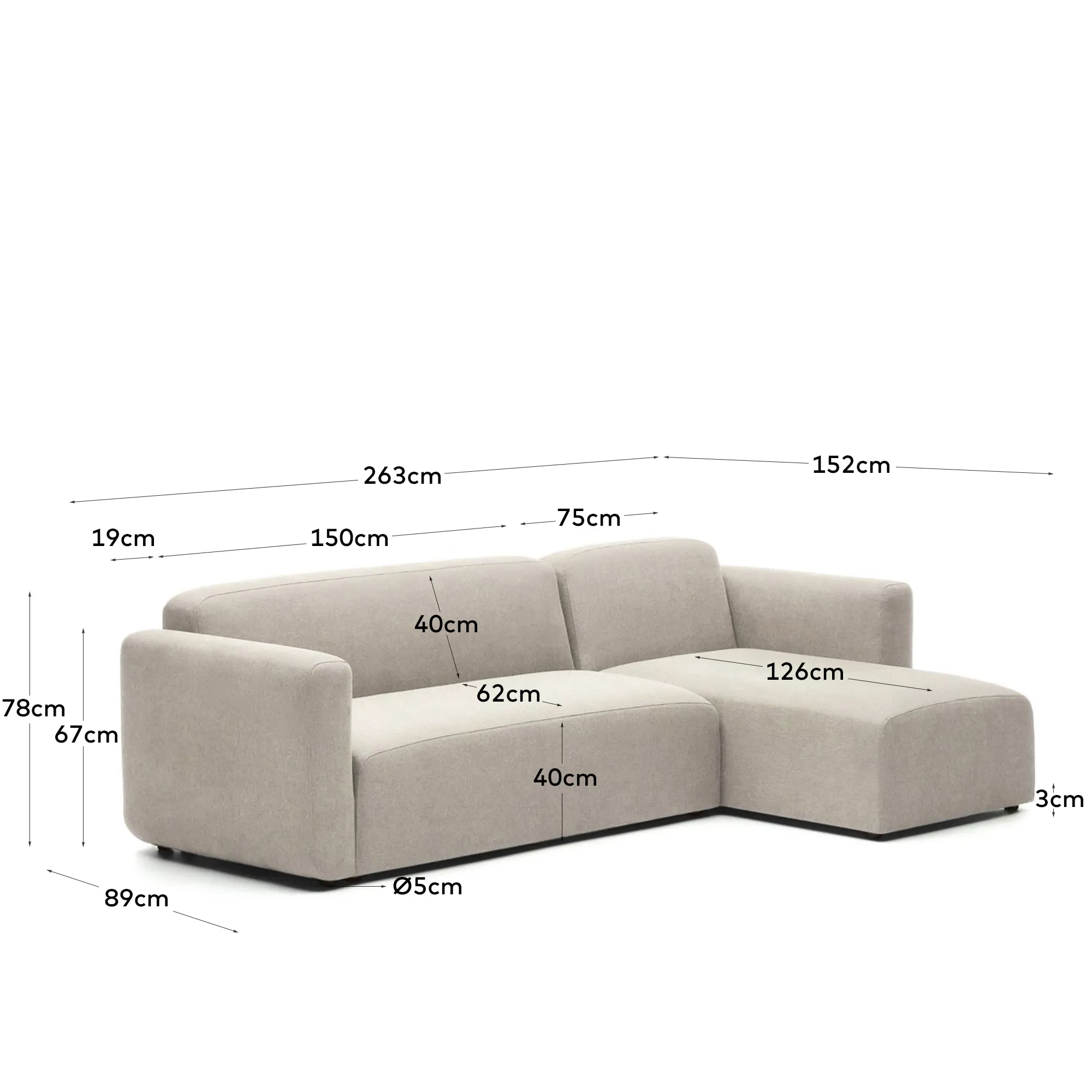 Модульный диван La Forma Neom бежевый правый / левый шезлонг 263 см 157117