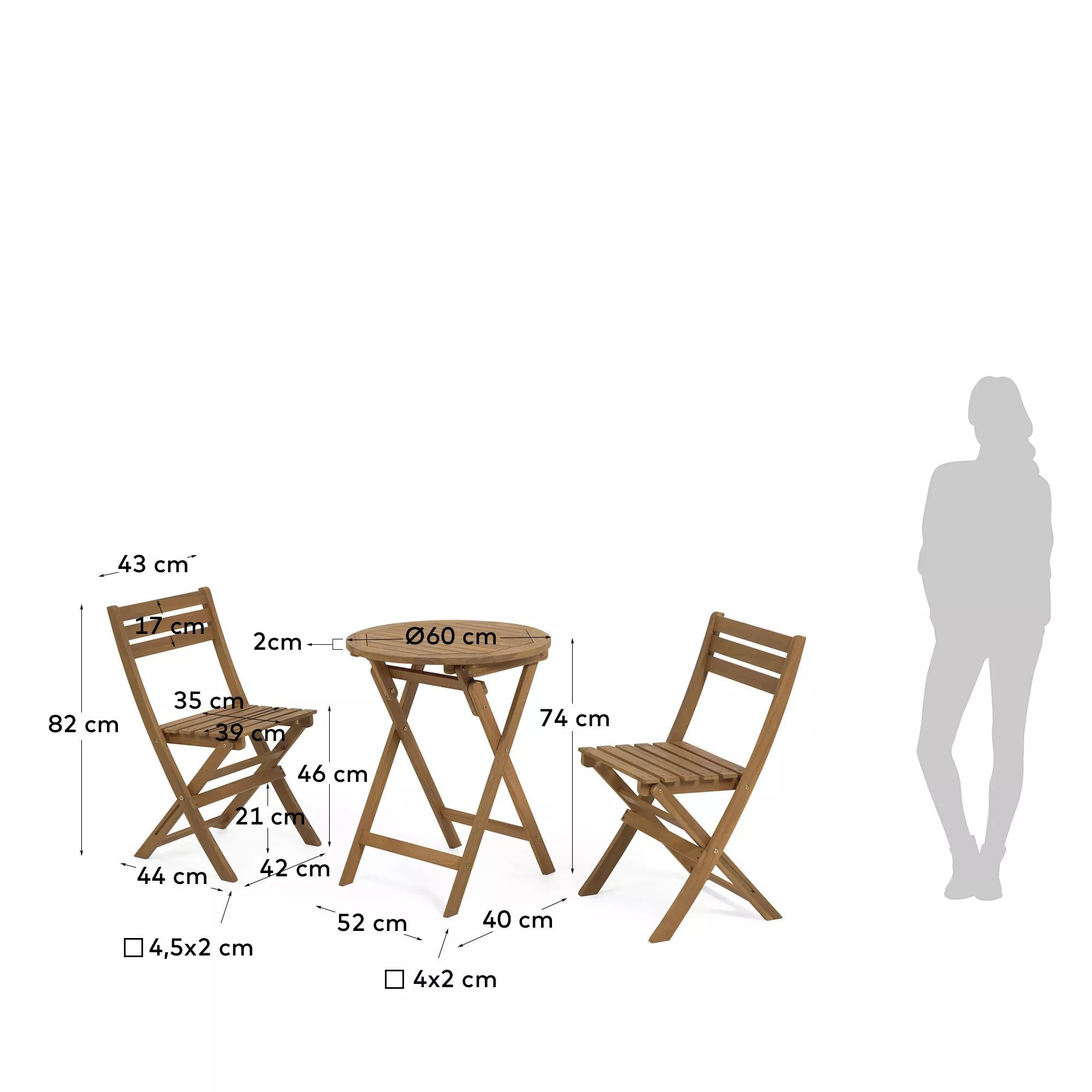 Комплект мебели La Forma стол и два складных стула Emili массив акации