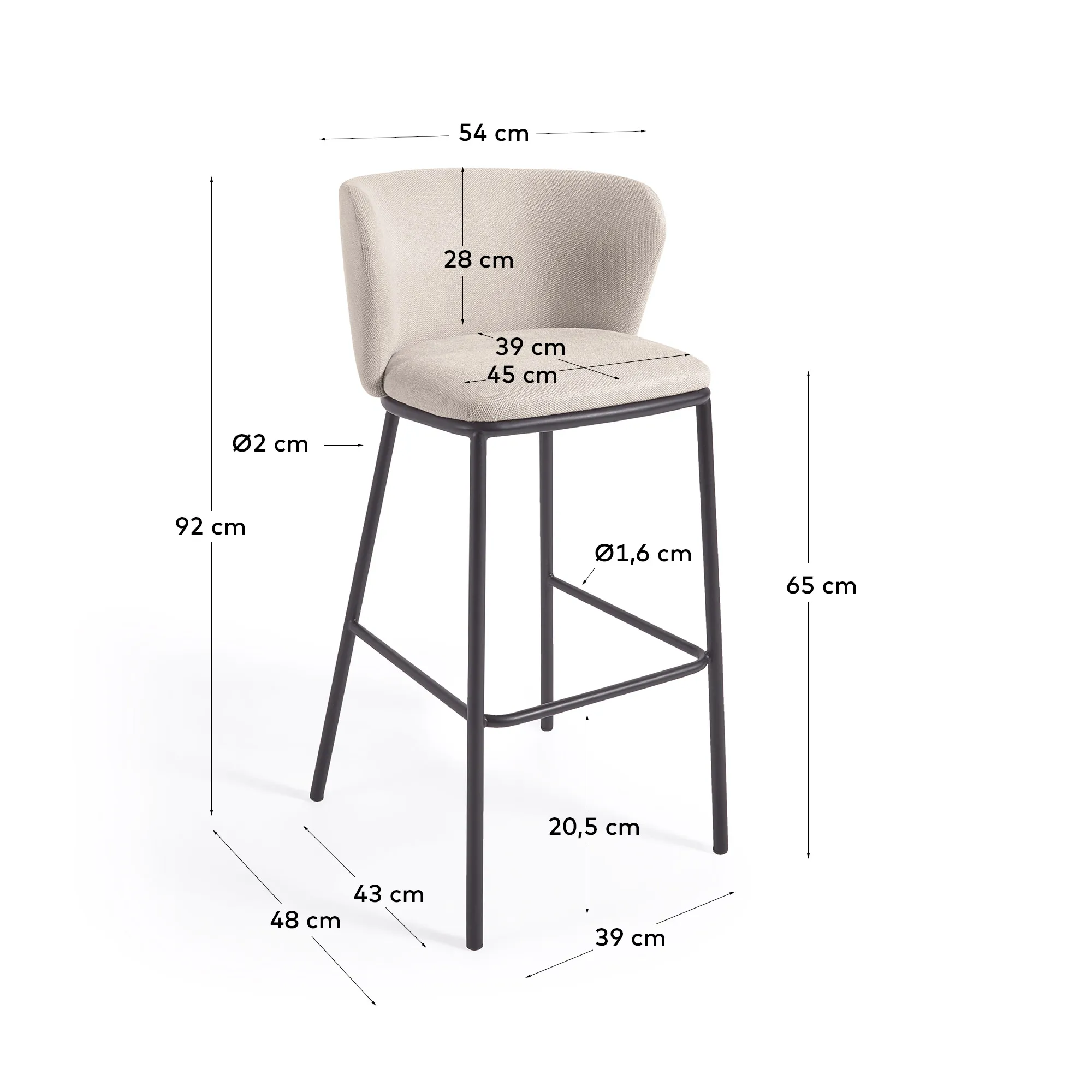 Полубарный стул La Forma Ciselia бежевый шенилл 65 см 159209