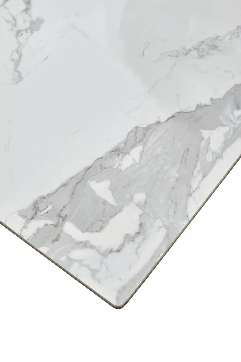 Стол CREMONA 140 HIGH GLOSS STATUARIO Белый мрамор глянцевый керамика/ белый каркас
