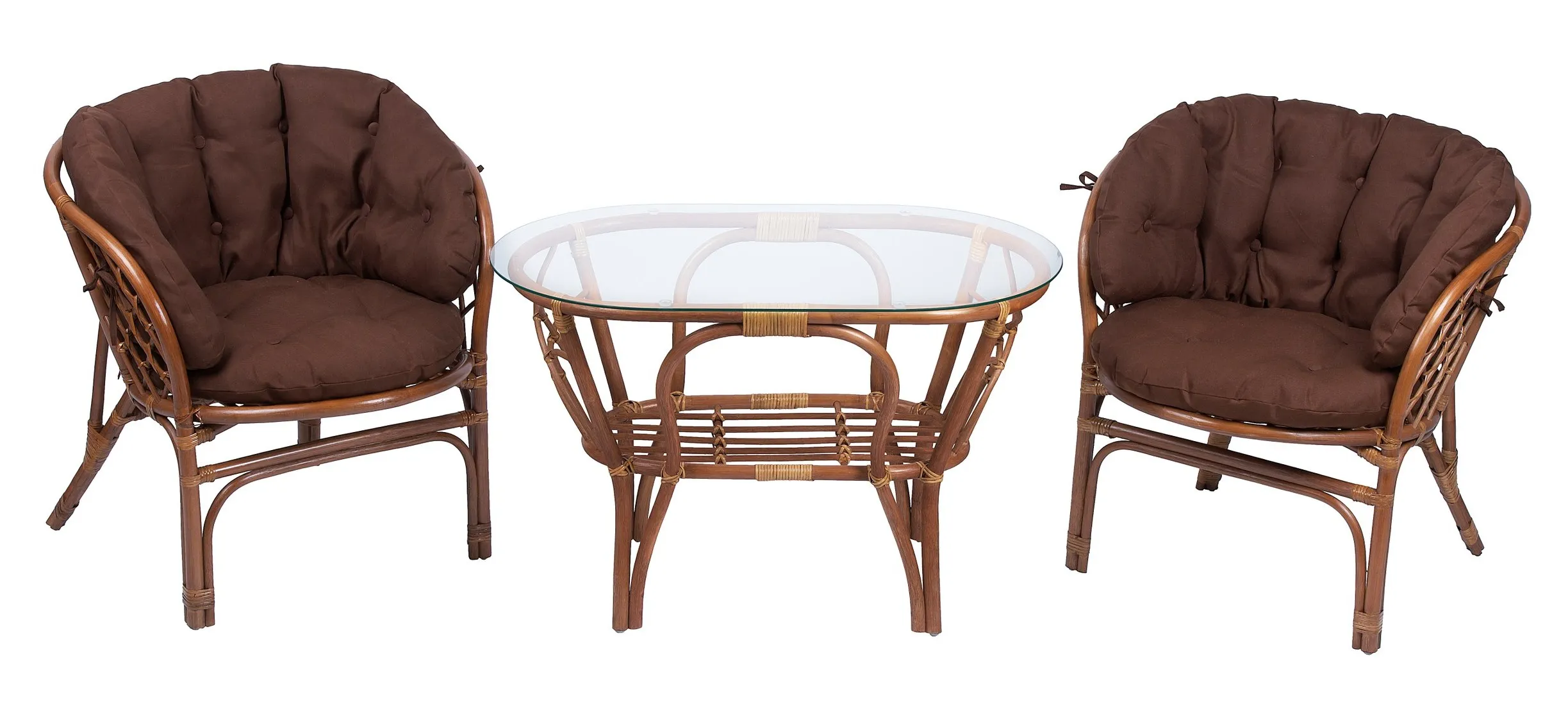 Комплект мебели из ротанга Багама дуэт с овальным столом миндаль (подушки твил полные коричневые)