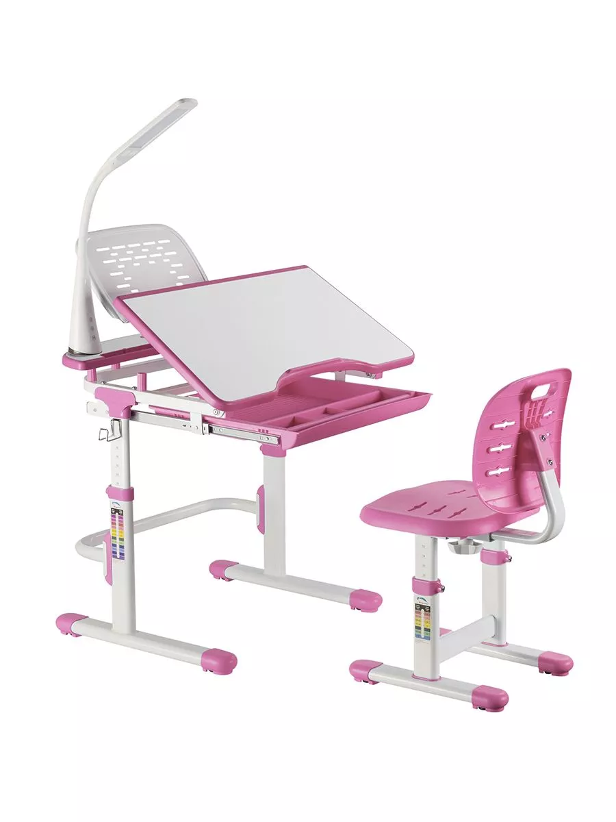 Комплект парта и стул (растущие) SET Holto-12 с лампой розовый