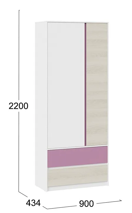 Шкаф для одежды комбинированный с накладкой Сканди дуб гарден белый лиловый СМ-386.07.26-26