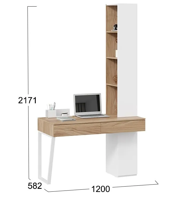 Стол письменный с комбинированным шкафом Порто белый жемчуг яблоня беллуно белый софт СМ-393.15.012