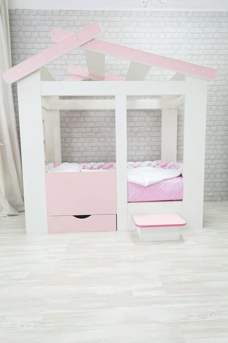 Кровать Теремок белый-розовый без ящика