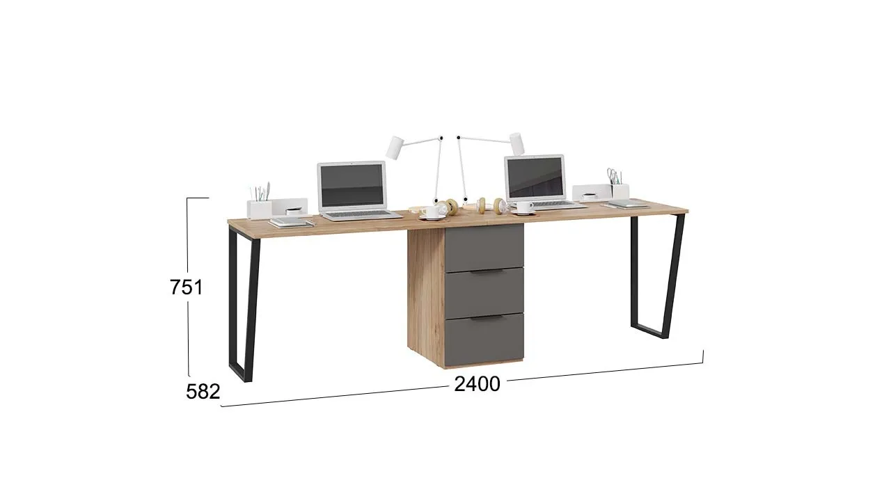 Комплект письменных столов с 1 тумбой Порто яблоня беллуно графит софт СМ-393.15.013