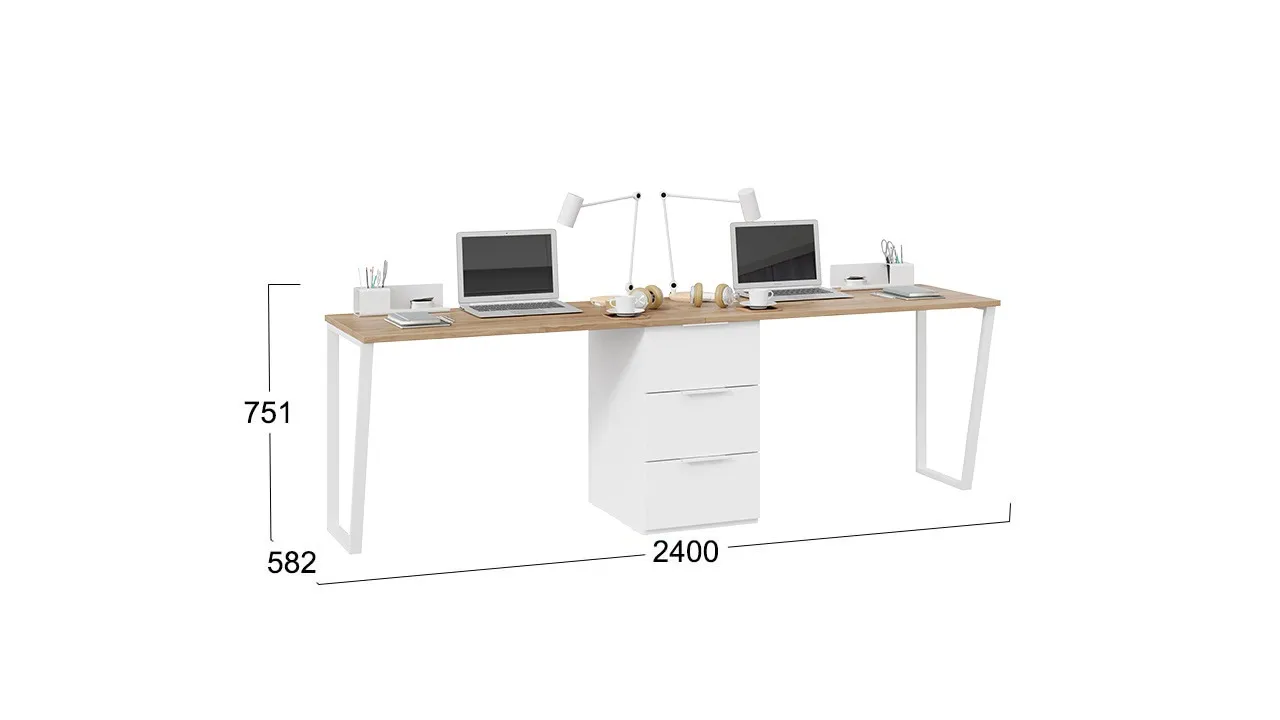 Комплект письменных столов с 1 тумбой Порто белый жемчуг яблоня беллуно белый софт СМ-393.15.013