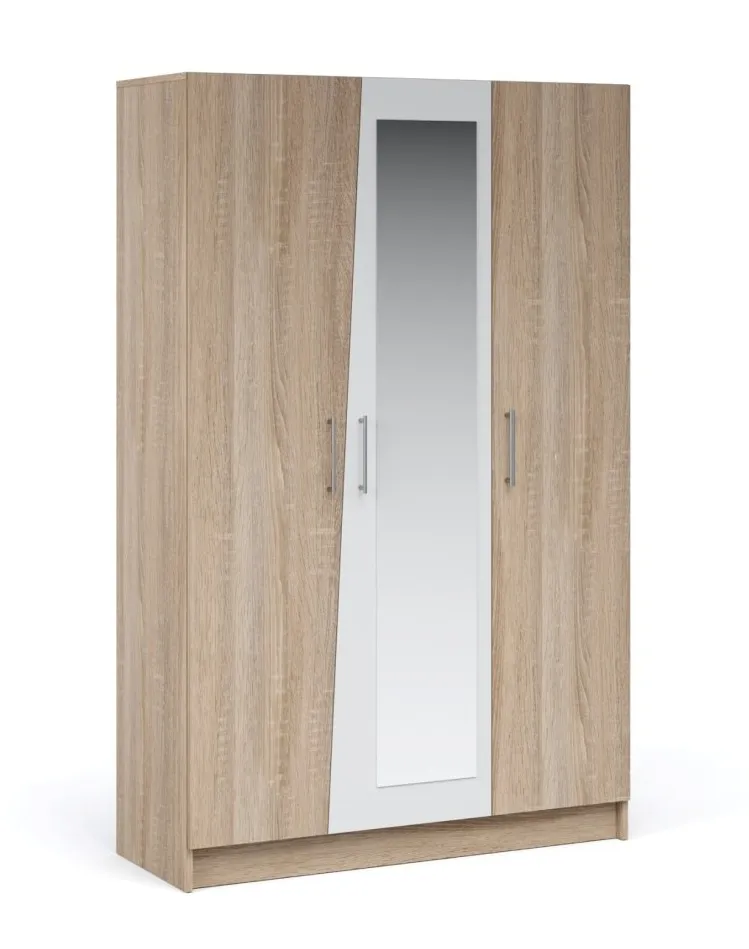 Шкаф 3-х дверный с зеркалом Антария дуб сонома белый