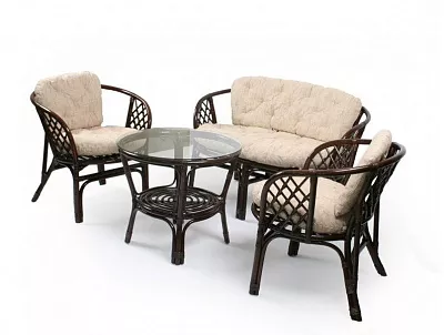 Комплект мебели из ротанга Багама с диваном темно-коричневый (подушки шенилл обычные светлые)
