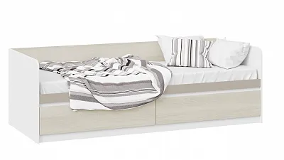 Кровать 80х200 с накладкой Сканди дуб гарден белый глиняный серый СМ-386.12.002