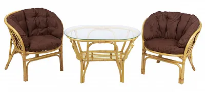 Комплект мебели из ротанга Багама дуэт с овальным столом мед (подушки твил полные коричневые)