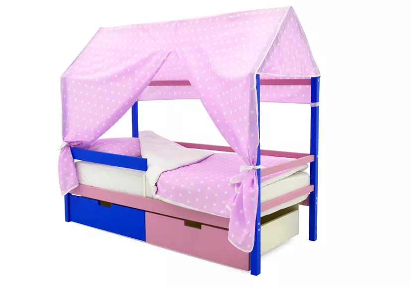 Кровать-домик с крышей Svogen синий-лаванда