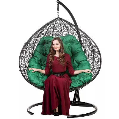 Двойное подвесное кресло Bigarden Gemini black с зеленой подушкой