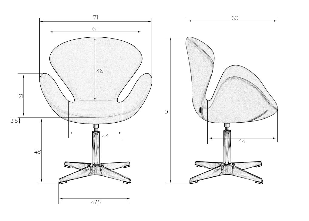 Кресло дизайнерское DOBRIN SWAN серая ткань IF11, золотое основание