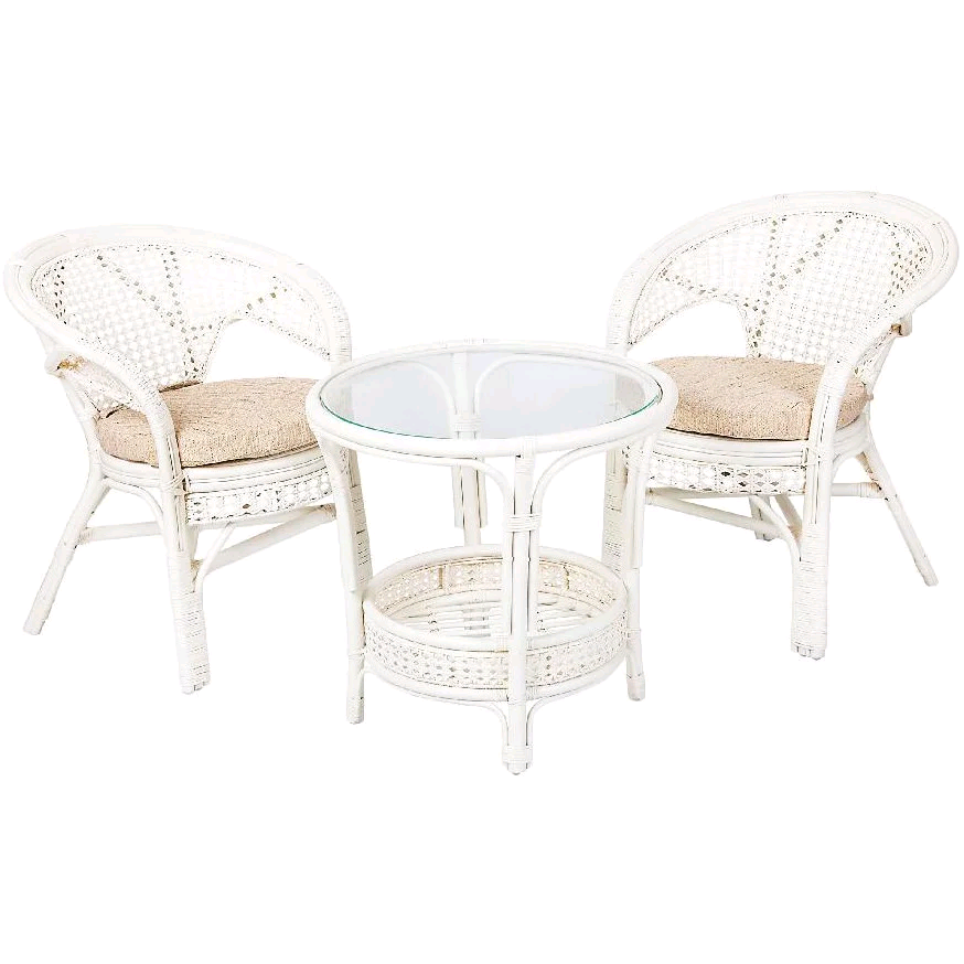 Комплект мебели из ротанга белый ПЕЛАНГИ (стол Пеланги + 2 кресла Пеланги)