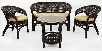 Комплект мебели из ротанга Пеланги 02 15 с 2х местным диваном и круглым столом венге