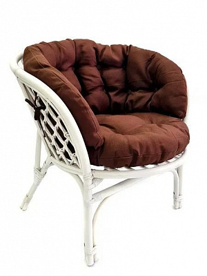 Кресло Багама белый матовый (подушки твил полные коричневые)