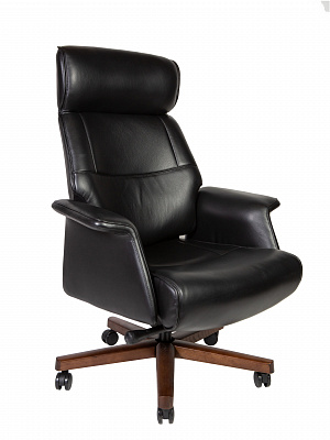 Кресло руководителя Вагнер черная кожа натуральное дерево А2067 black leather NORDEN