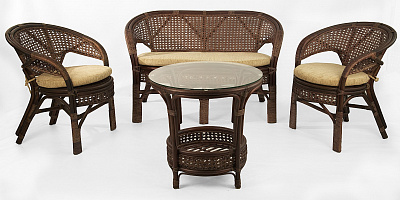 Комплект мебели из ротанга Пеланги 02 15 с 2х местным диваном и круглым столом орех матовый