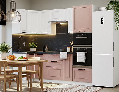 Угловой кухонный гарнитур Аликанте 1000х2500 Шарли pink / Шарли белый (арт.5)