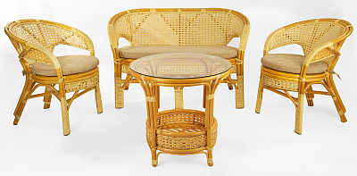 Комплект мебели из ротанга Пеланги 02 15 с 2х местным диваном и круглым столом мед