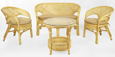 Комплект мебели из ротанга Пеланги 02 15 с 2х местным диваном и круглым столом натуральный