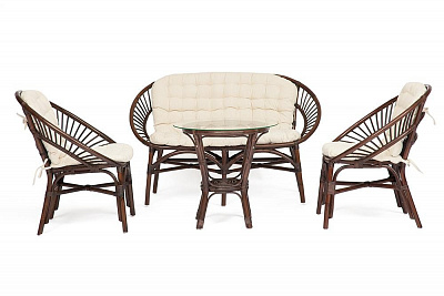 Комплект для отдыха TURKEY (стол круглый со стеклом+2 кресла + диван) с подушками грецкий орех